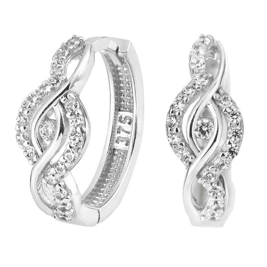 9ct gold (375) white gold earring hinge & notched post with cubic zirconia