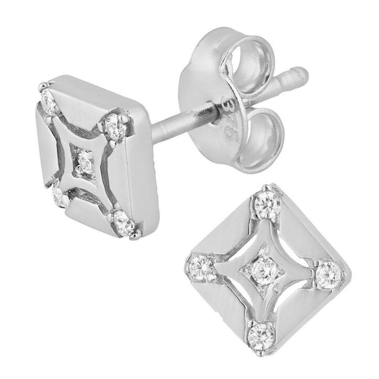 9ct gold (375) white gold earring post & butterfly with cubic zirconia