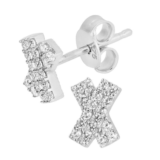 9ct gold (375) white gold earring post & butterfly with cubic zirconia