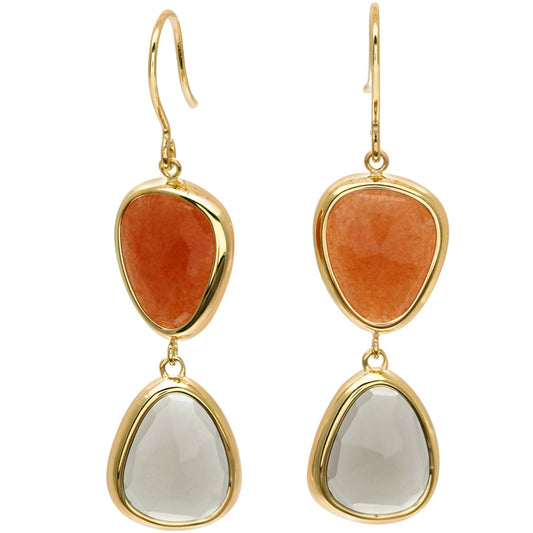 9ct gold (375) yellow gold earring shepherds hook with orange aventurine - smokey quartz