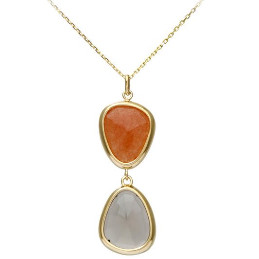 9ct gold (375) yellow gold necklace spring ring clasp with orange aventurine - smokey quartz