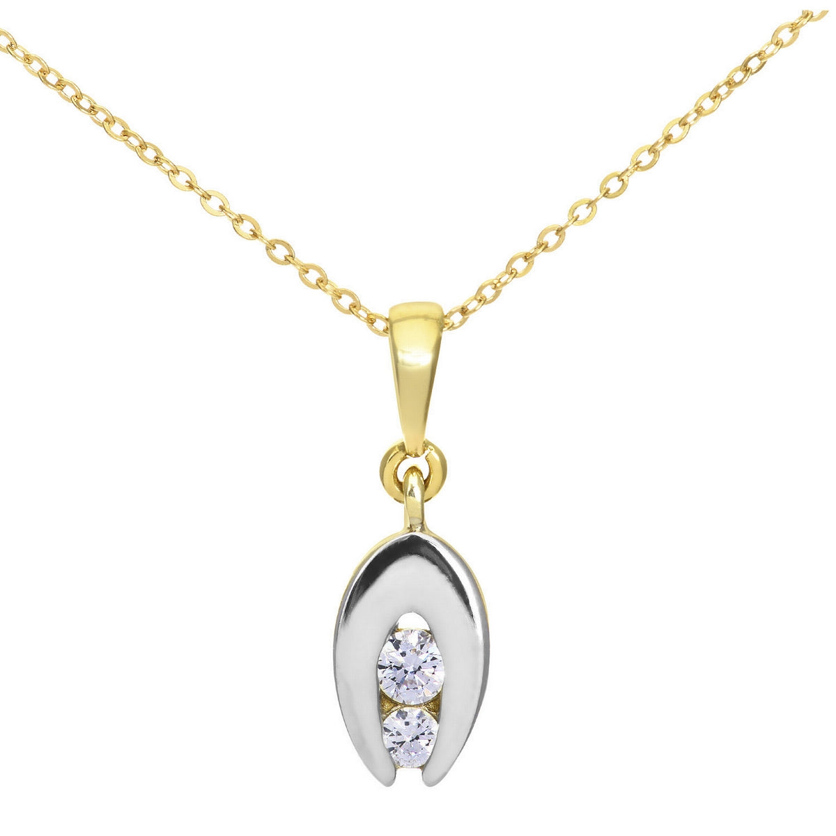 9ct gold (375) yellow and white gold pendant spring ring clasp with cubic zirconia