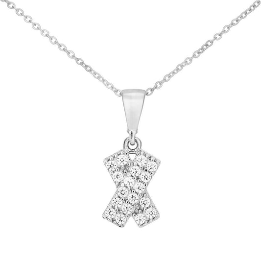 9ct gold (375) white gold pendant spring ring clasp with cubic zirconia