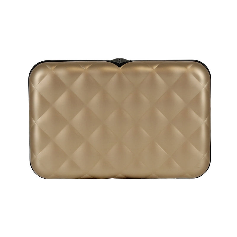 ogon quilted button rose gold card holder  metal lock  quilted aluminium