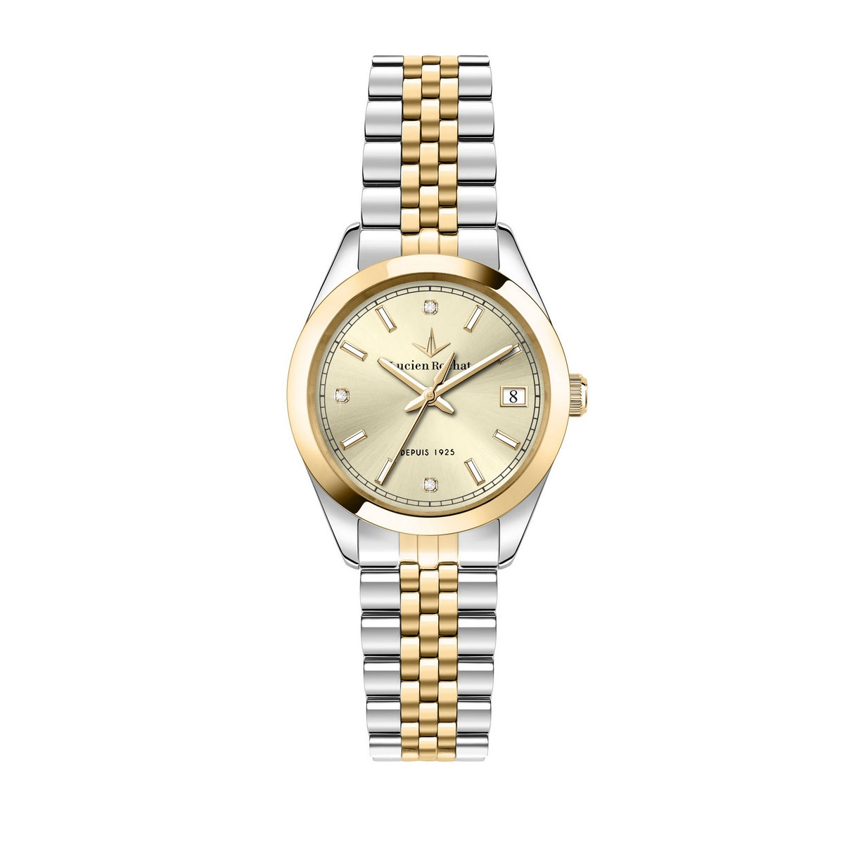 lucien rochat ladies quartz two tone white dial bracelet watch