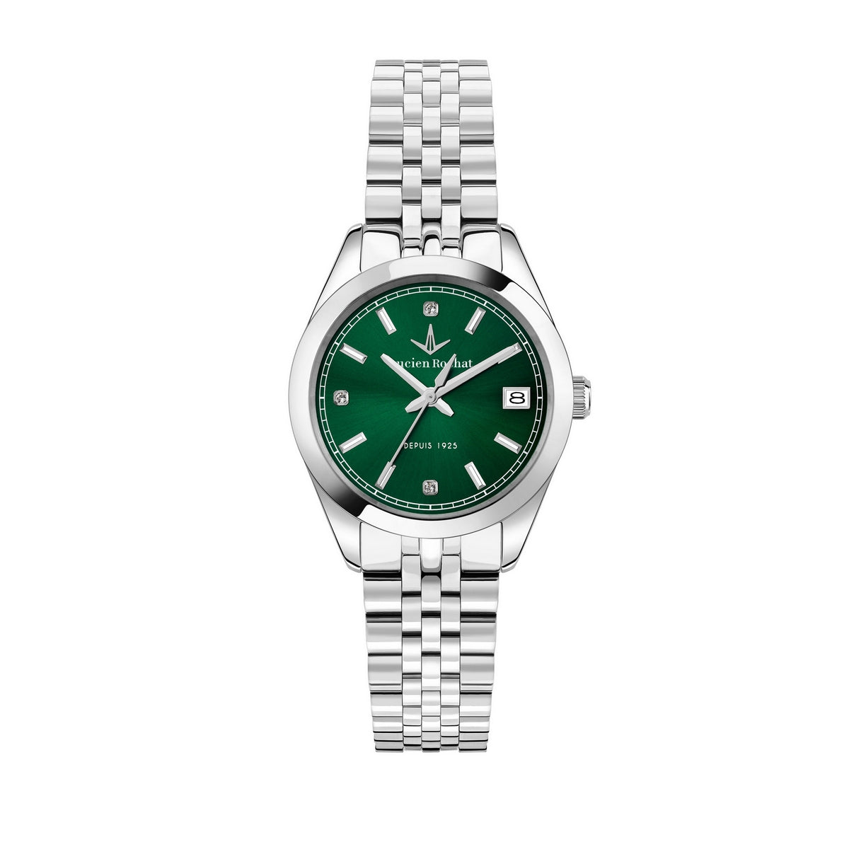 lucien rochat ladies quartz stainless steel green dial bracelet watch