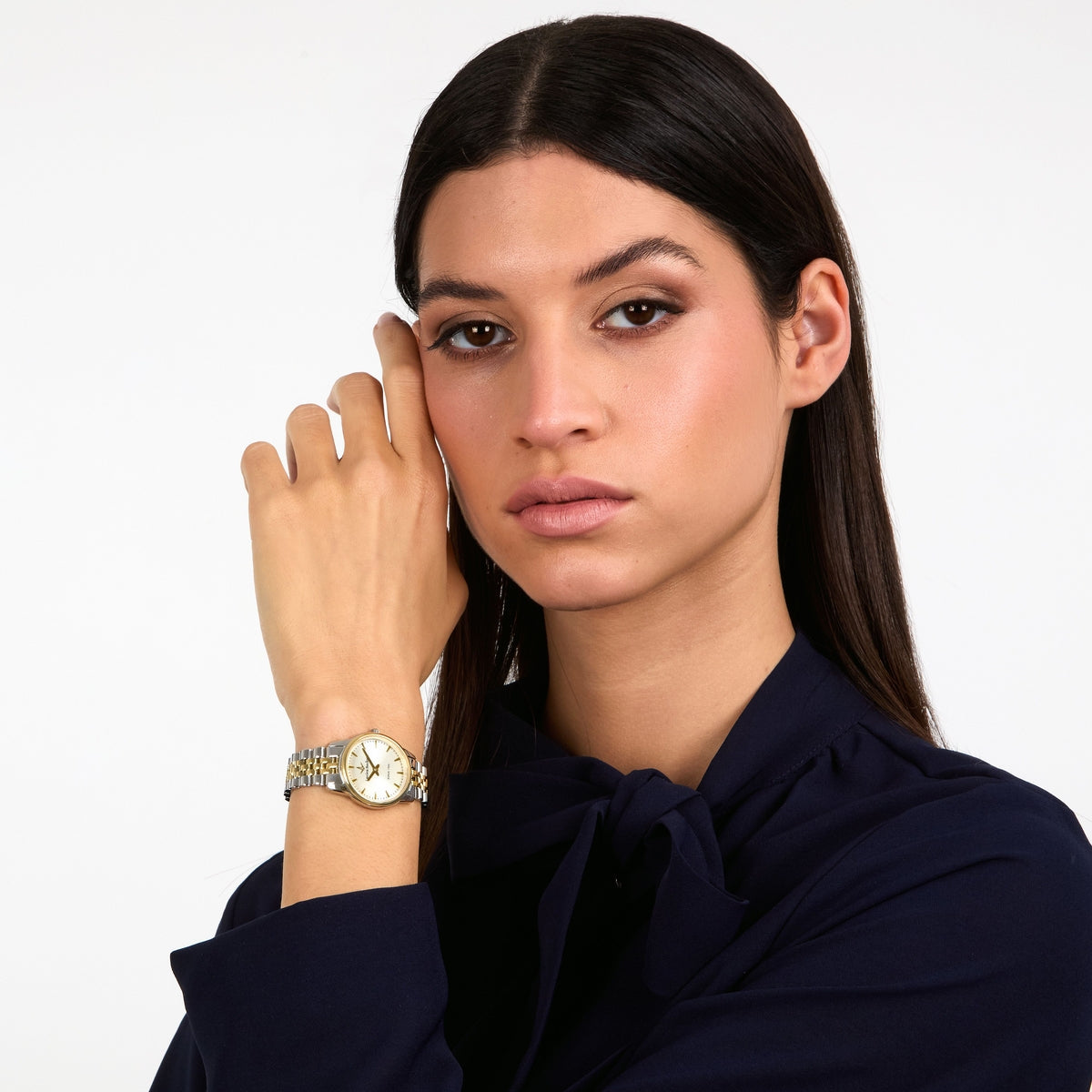 lucien rochat ladies quartz two tone white dial bracelet watch