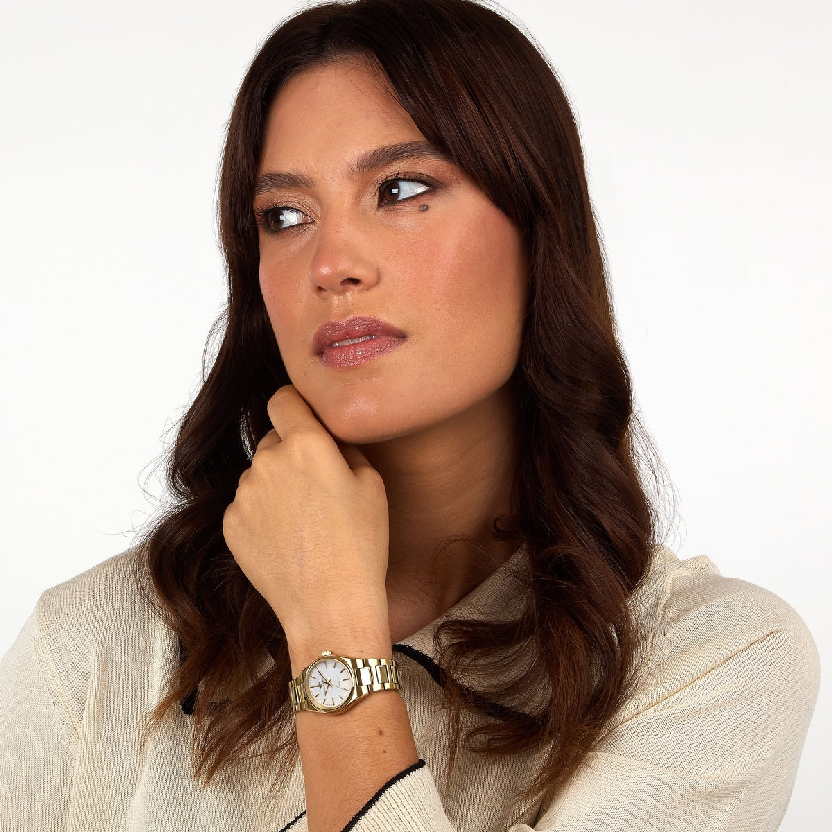 lucien rochat ladies quartz gold plated white dial bracelet watch
