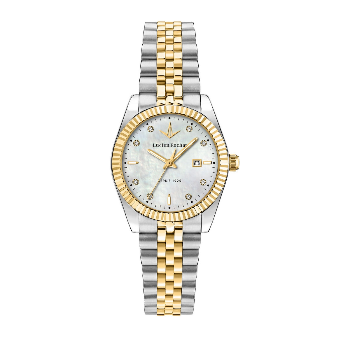 lucien rochat ladies quartz two tone white dial bracelet watch