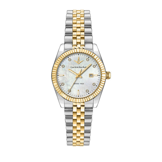 lucien rochat ladies quartz two tone white dial bracelet watch