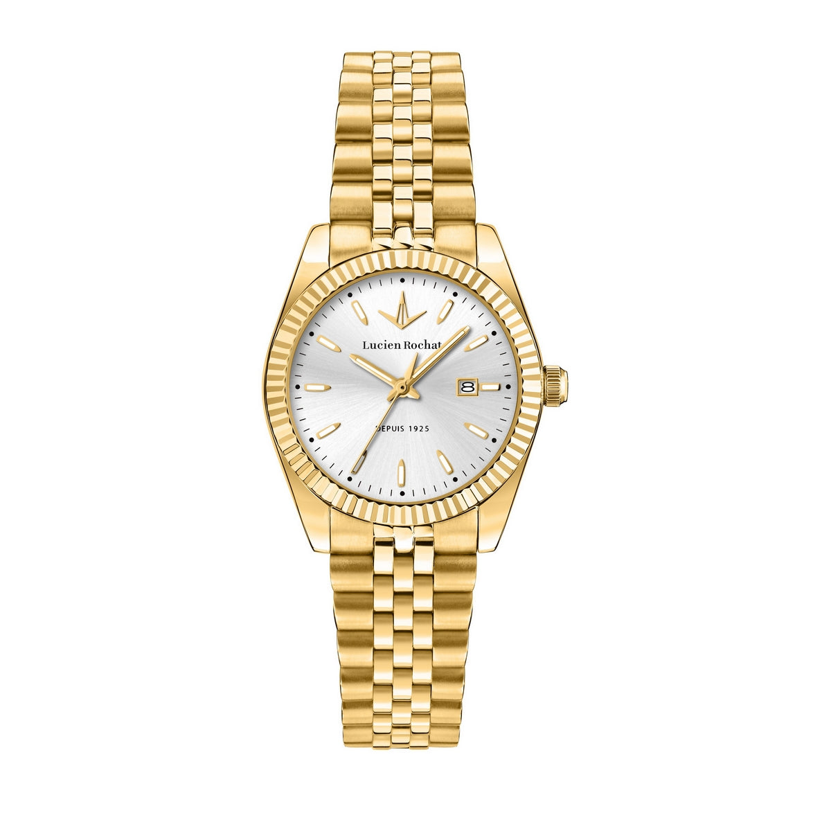 lucien rochat ladies quartz gold plated silver dial bracelet watch