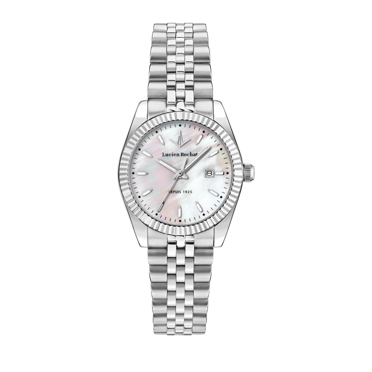 lucien rochat ladies quartz stainless steel mop dial bracelet watch
