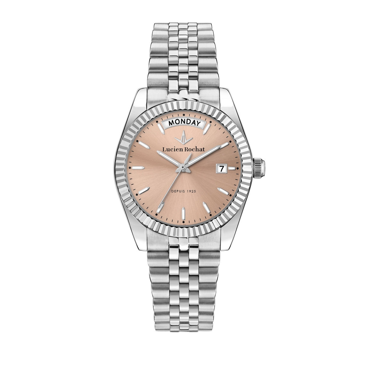 lucien rochat ladies quartz stainless steel pink dial bracelet watch