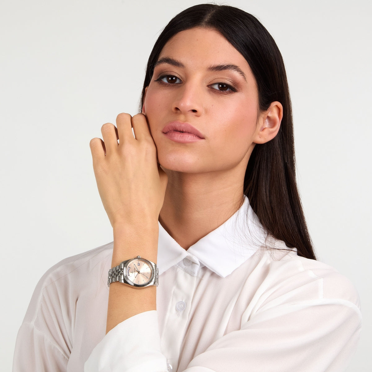 lucien rochat ladies quartz stainless steel pink dial bracelet watch