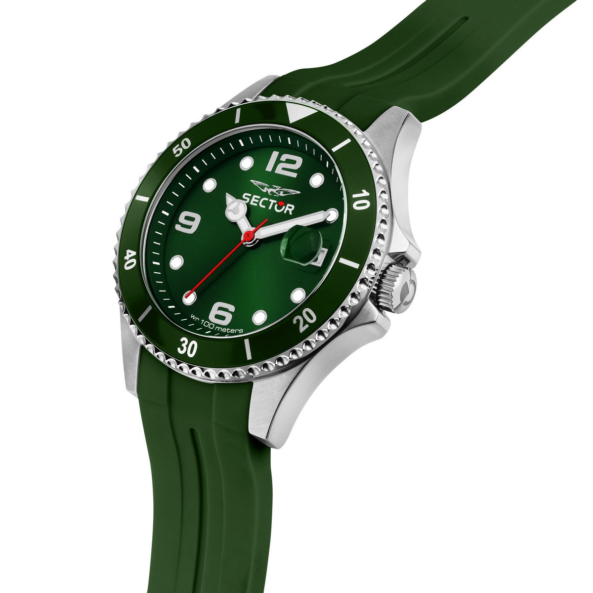 sector 230 39mm 3h green dial green silicone strap