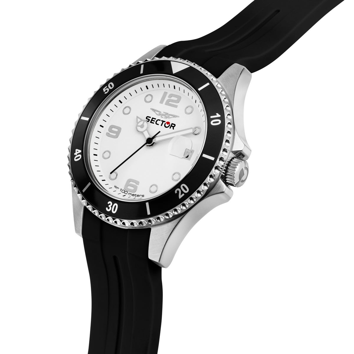 sector 230 39mm 3h white dial black silicone strap