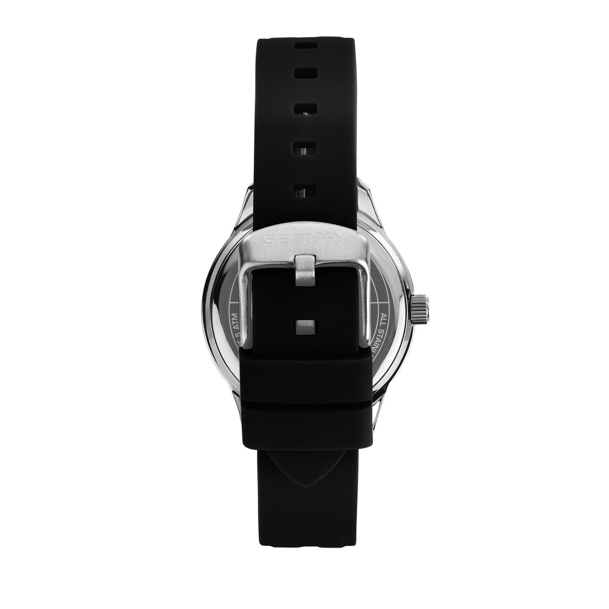 sector 270 37mm 3h black dial black silicone strap