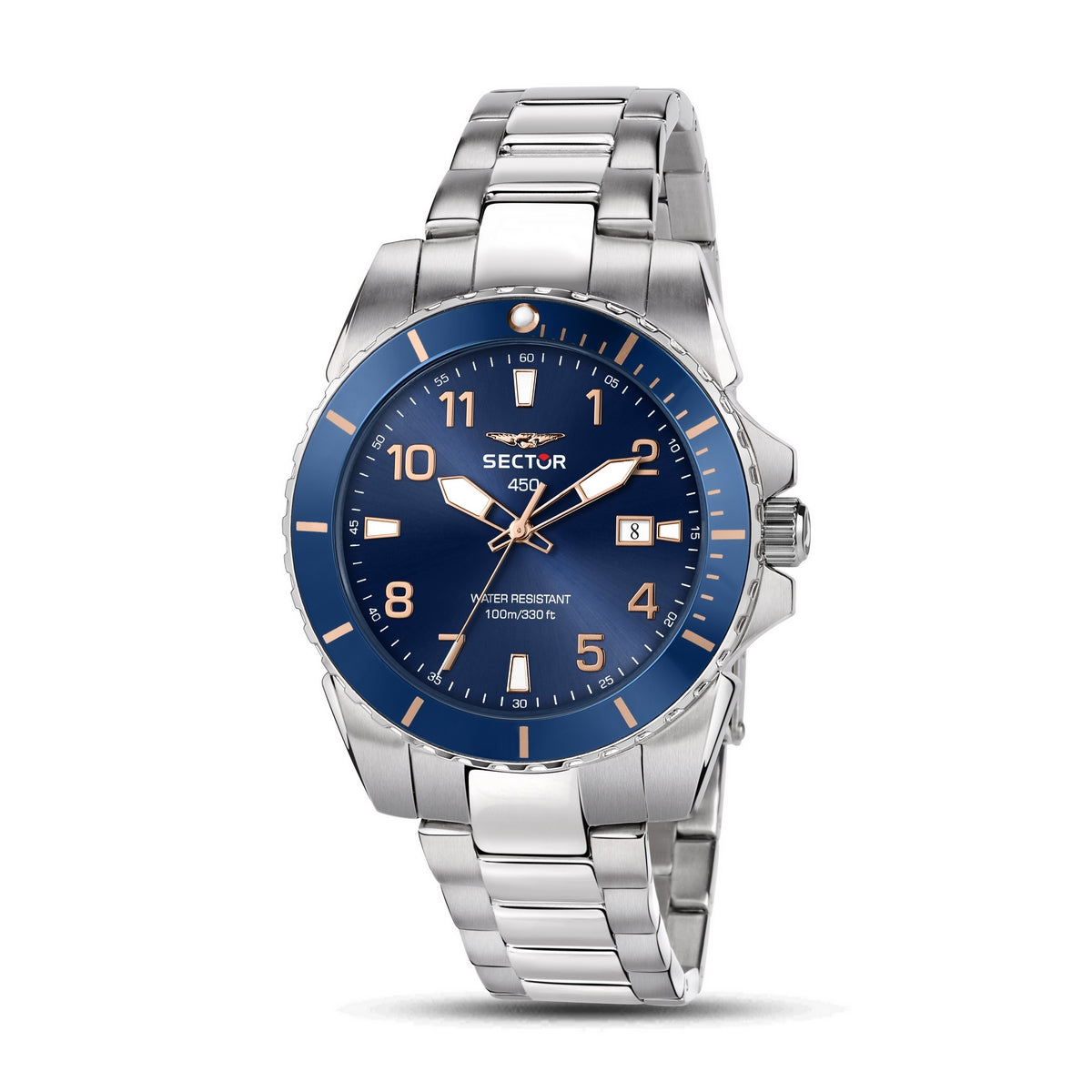 sector  450 43mm 3 hand blue dial bracelet  watch