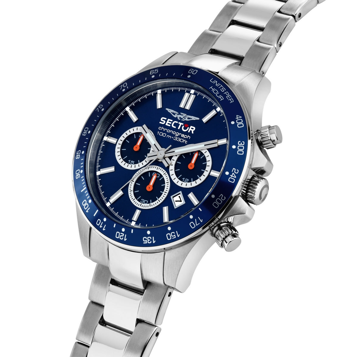 sector 230 43mm chr blue dial stainless steel bracelet