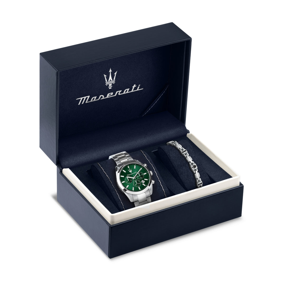 maserati attrazione 43mm mlt green dial ss bracelet+jewel set