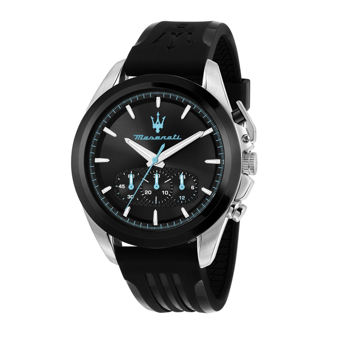 maserati traguardo 43mm chrono black dial black strap