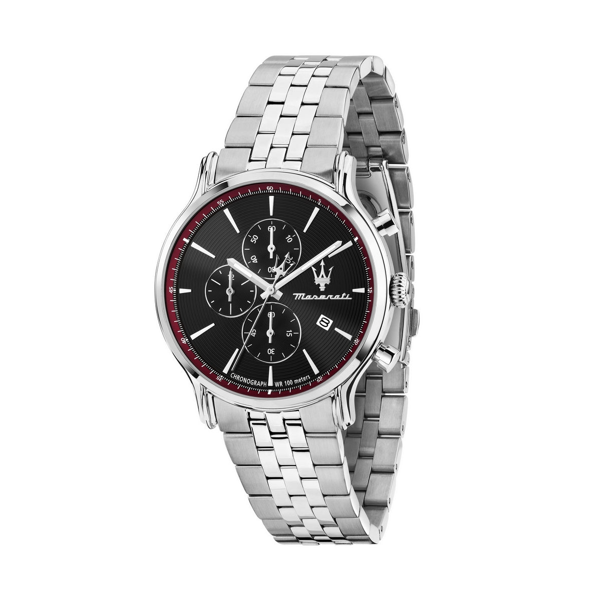 maserati epoca slim 40mm chronograph black dial stainless steel bracelet