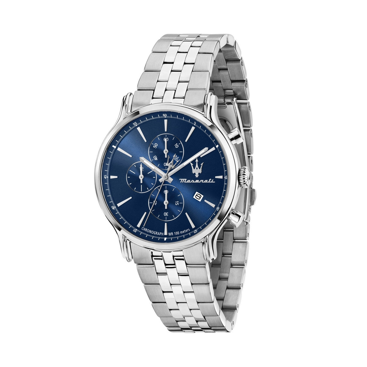 maserati epoca slim 40mm chronograph blue dial stainless steel bracelet