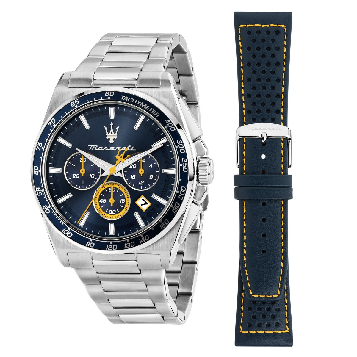 maserati velocita 43mm chrono blue dial stainless steel bracelet+blu s