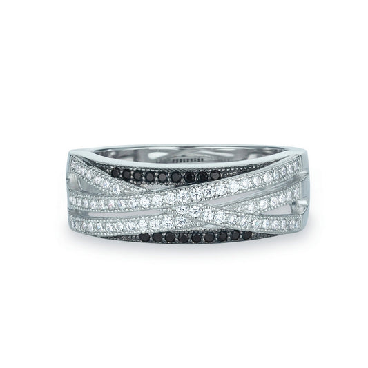 pave set, three row crossover ring, size 56