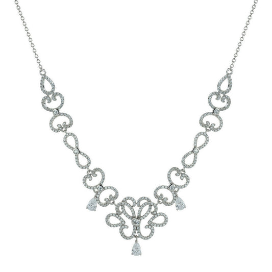real effect fully stone set large classic filigree and teardrop design necklace