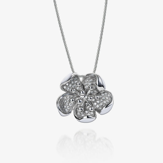 gorgeous open flower pendant with glistening stone-sets crafted from fine sterling silver