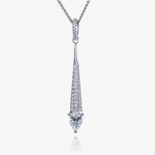real effect drop pendant filled with gleaming cubic zirconia crystals and a large claw cubic zirconia stone at the end.