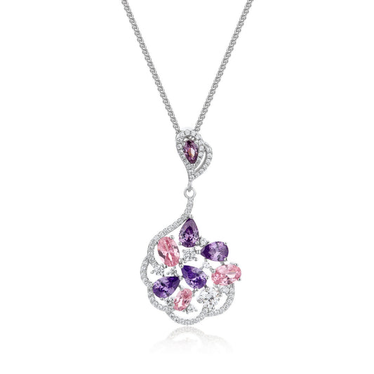 cubic zirconia, amethyst and rose quartz pendant drop necklace in sterling silver