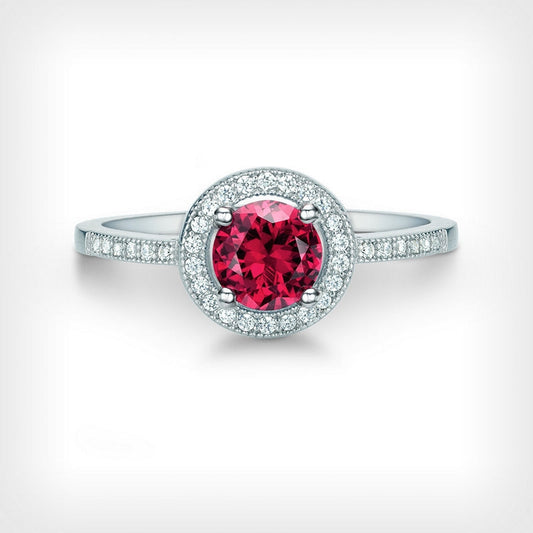 cluster ring; ruby-like centre, size 54