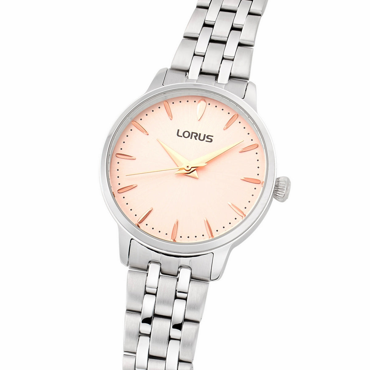 lorus quartz ladies stainless steel pink dial bracelet watch