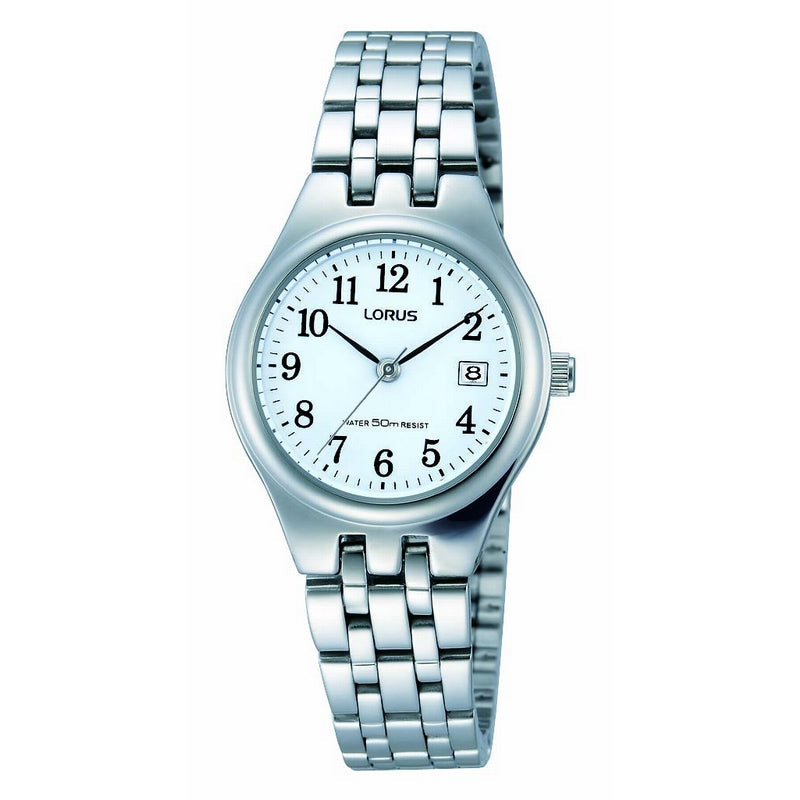 lorus quartz ladies stainless steel white dial bracelet watch