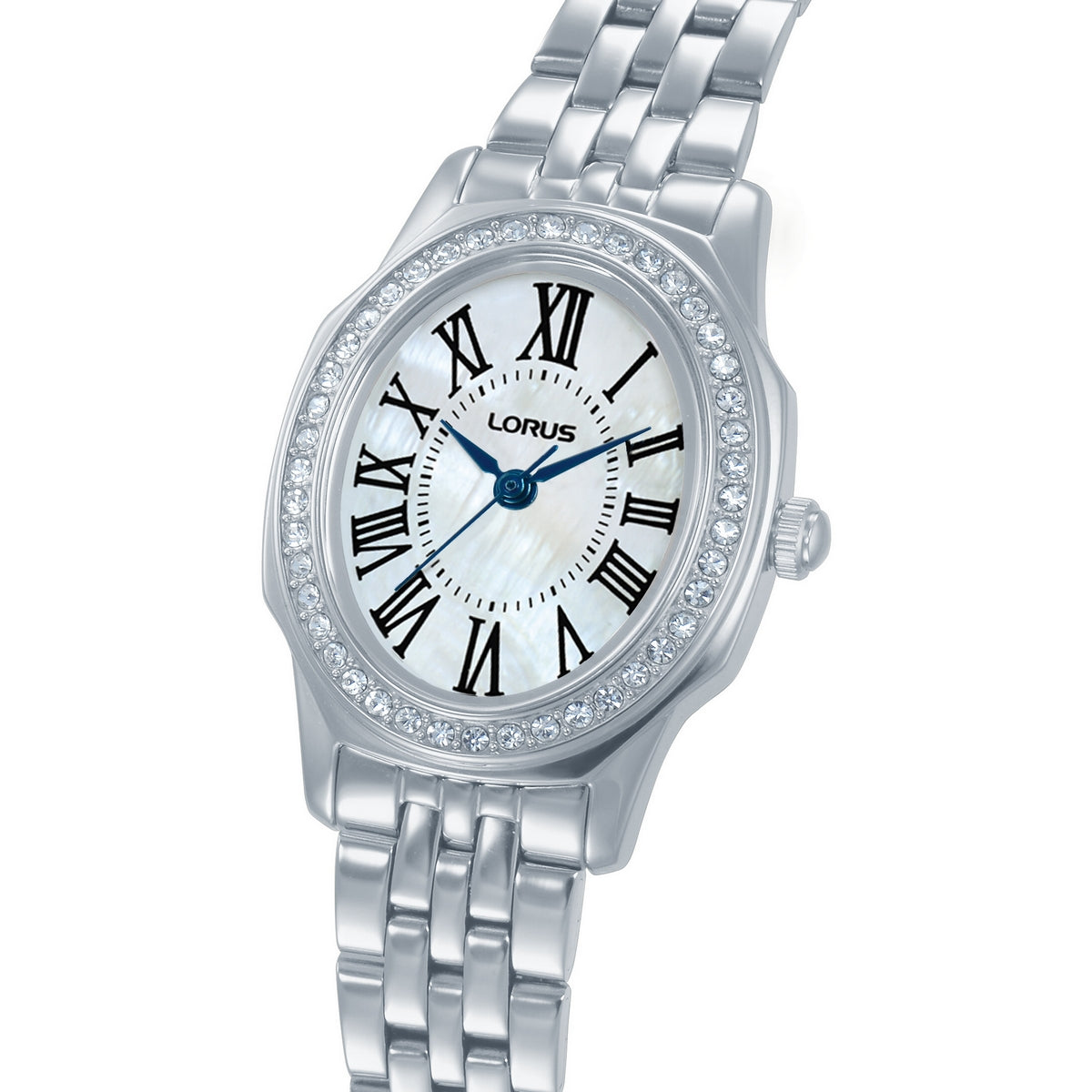 lorus quartz ladies stainless steel stone set white dial bracelet watch