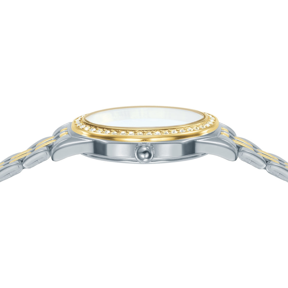 lorus quartz ladies two tone stone set white dial bracelet watch