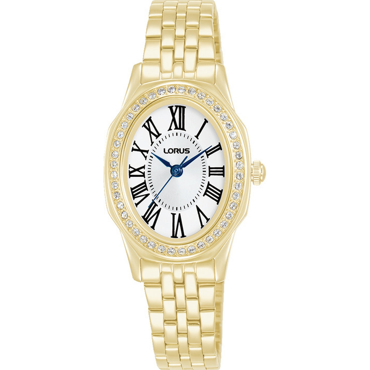 lorus quartz ladies gold plated stone set white dial bracelet watch