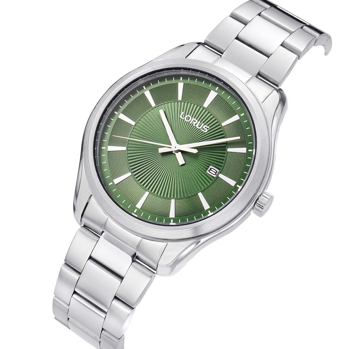 lorus quartz gents stainless steel green dial bracelet watch