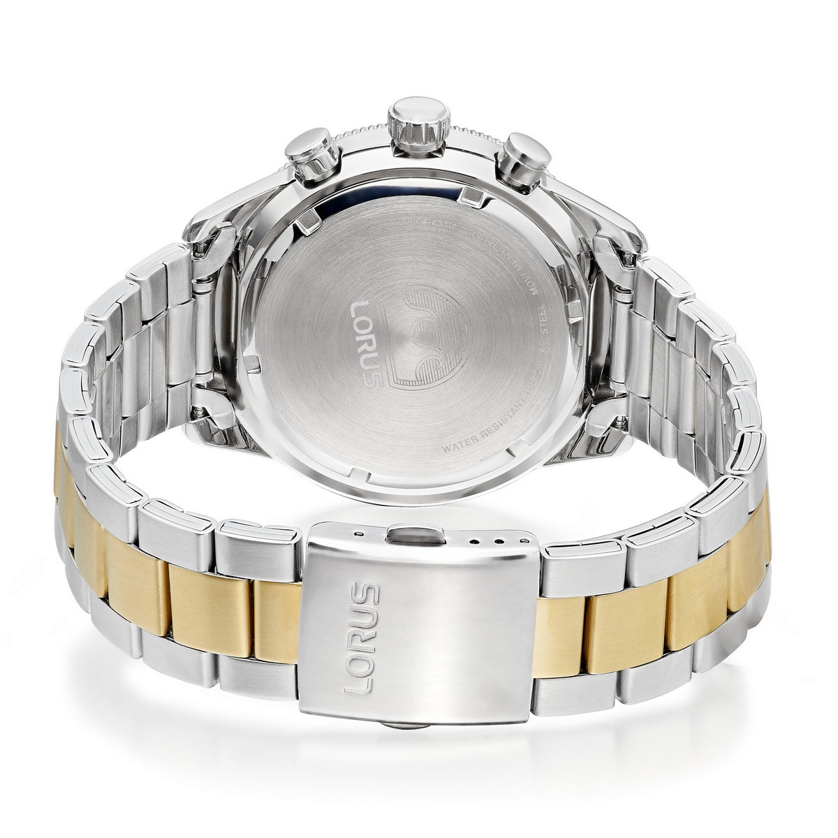 lorus chronograph gents two tone stainless steel green dial brcelet watch