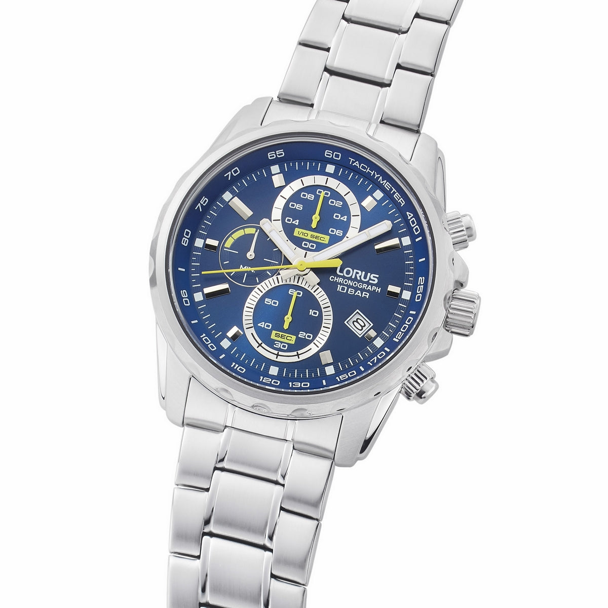 lorus quartz chronograph gents stainless steel blue dial bracelet watch
