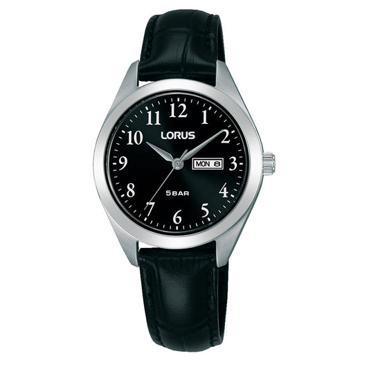 lorus quartz ladies stainless steel black dial strap watch