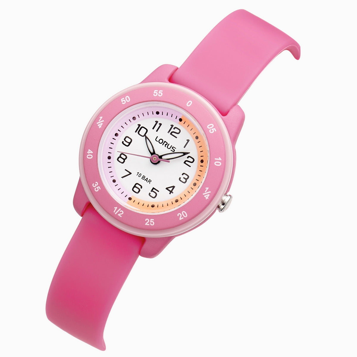 lorus quartz time teacher kids white dial pink silicone strap watch