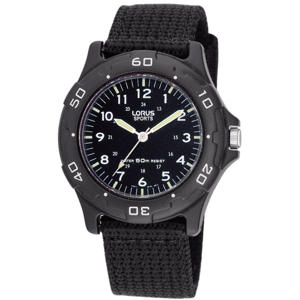lorus quartz kids  black dial black silicone strap