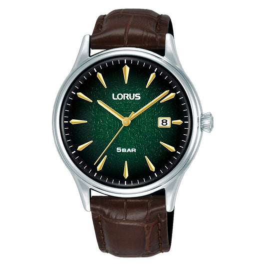 lorus quartz gents stainless steel green dial strap watch