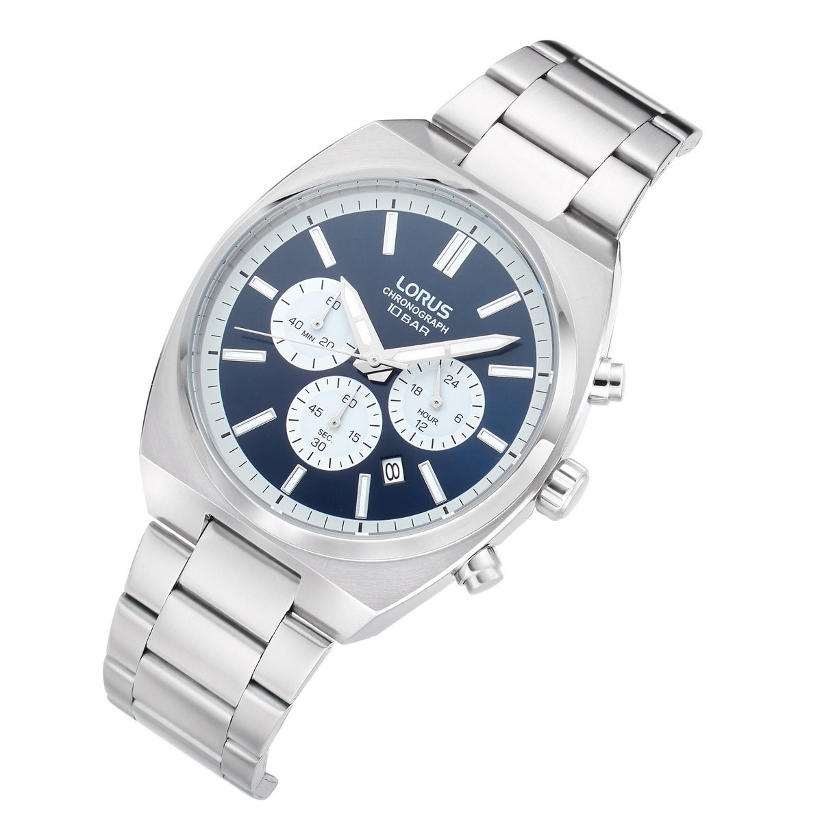 lorus quartz chronograph gents stainless steel blue dial bracelet watch