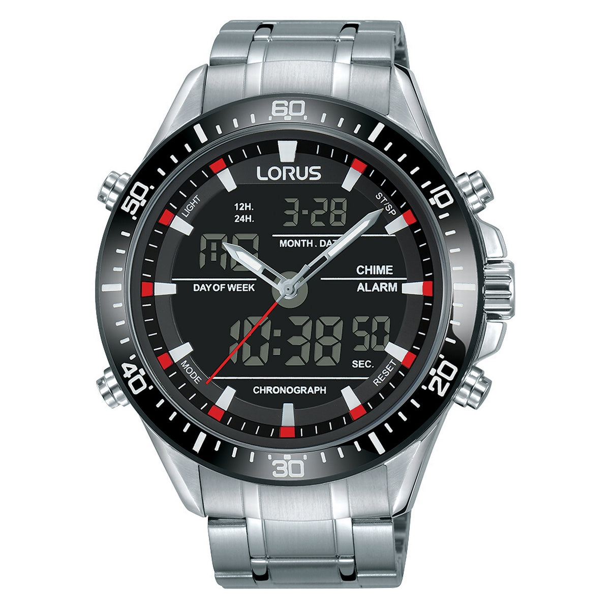 lorus duo time gents stainless steel bracelet watch