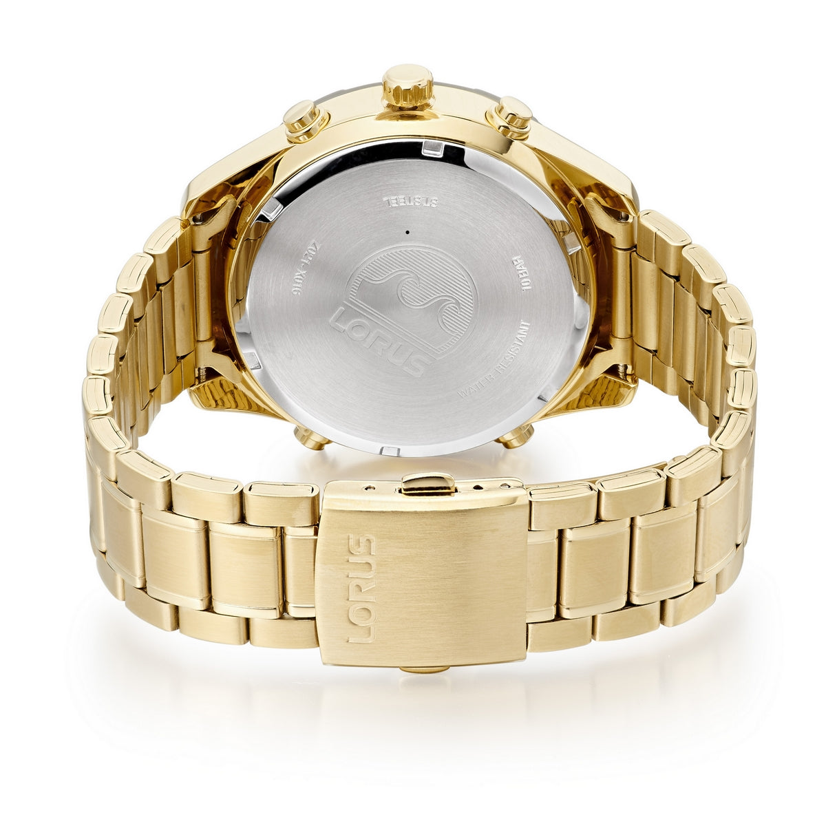 lorus quartz dual time gold plated black dial bracelet watch