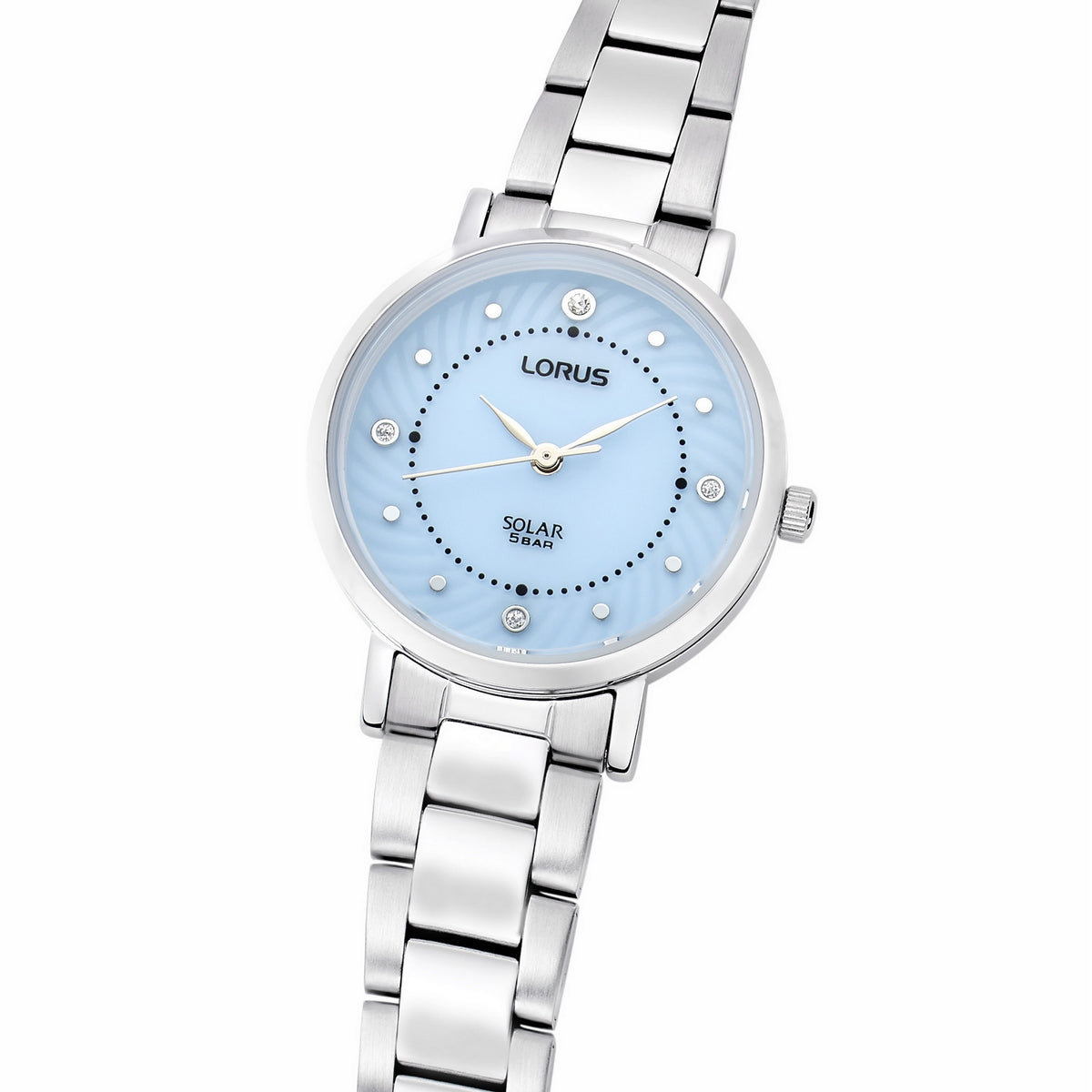 lorus solar ladies stainless steel blue dial bracelet watch